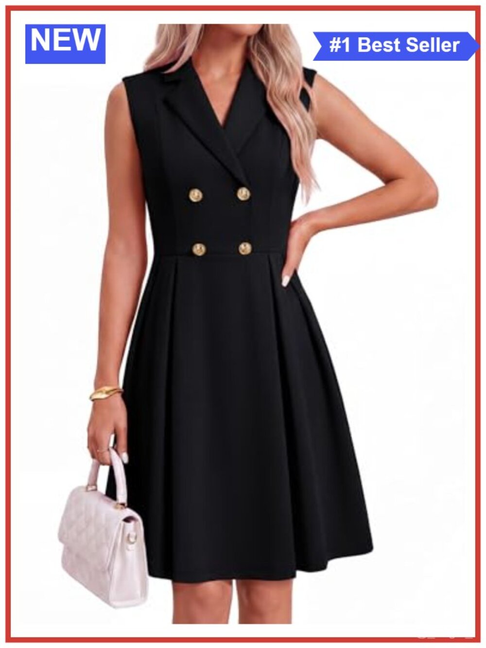 Womens A-Line Midi Work Dress V-Neck Sleeveless Business Casual Pleated
